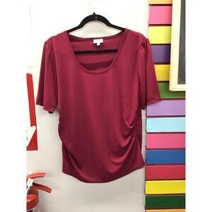 Jaclyn smith quarterback sleeve ruched sides blouse Large red wine new from qvc